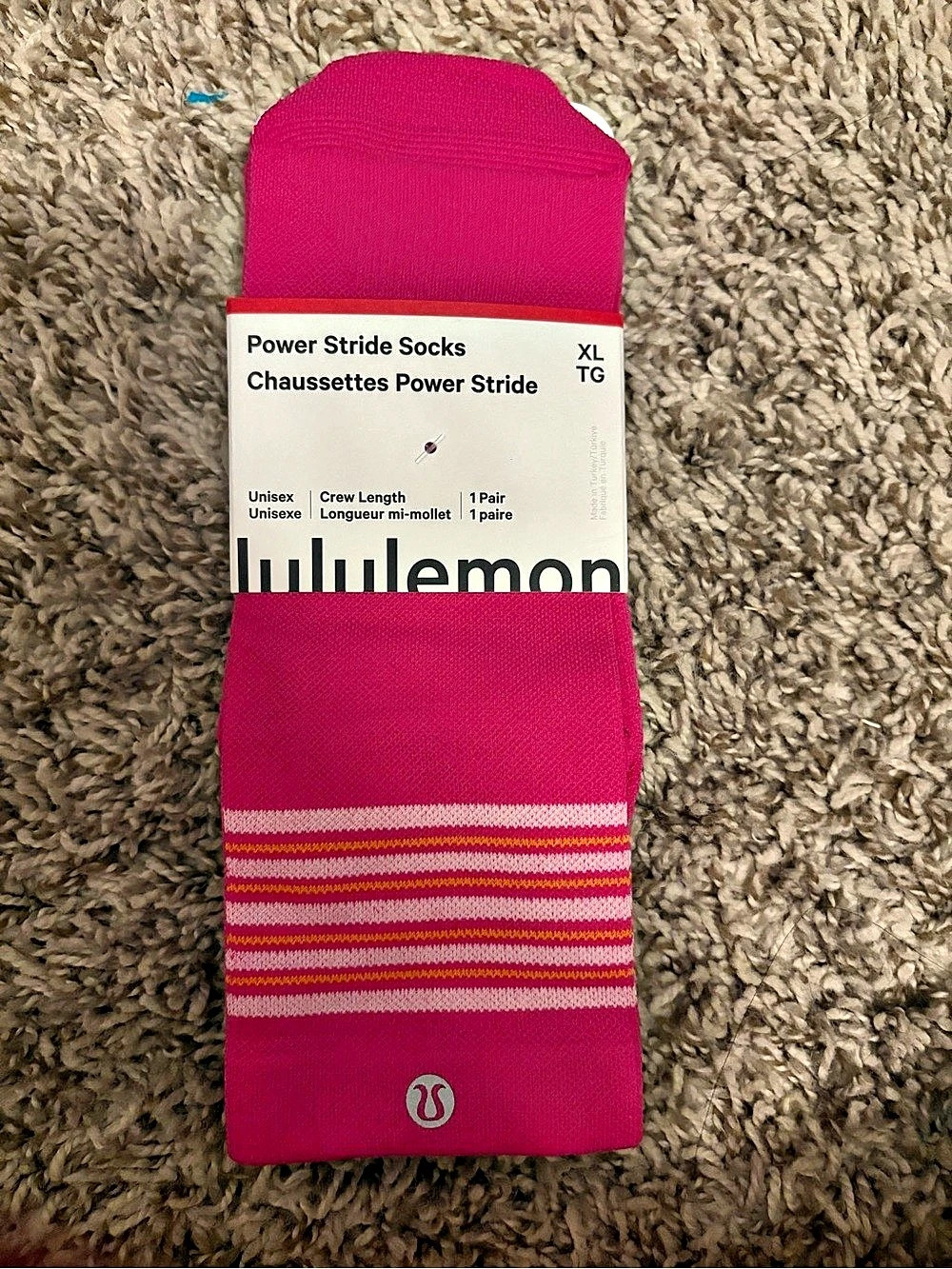 lululemon Power Stride Crew Socks Striped Athletic Socks XL